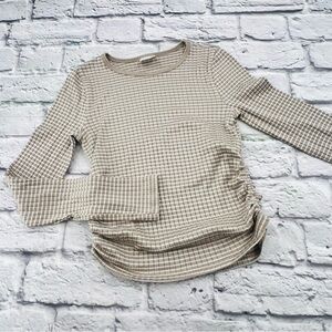 Abercrombie Kids Knit Top 11/12 Beige White Stripe Textured Ruched Long sleeve